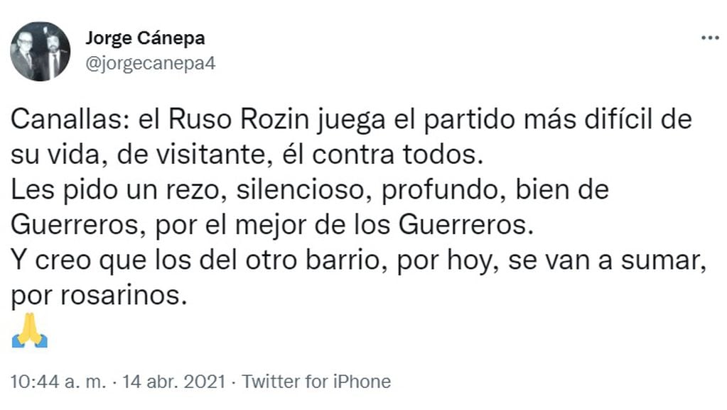 El músico Jorge Cánepa se mostró preocupado por la salud de Rozín en abril de 2021.