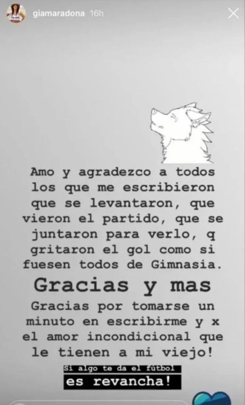 El mensaje de Gianinna en su Instagram