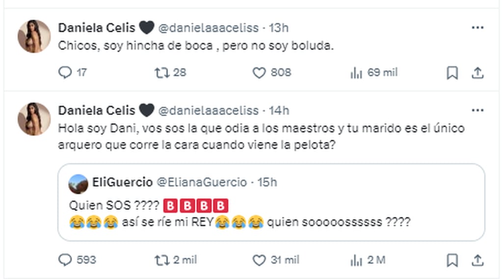 El cruce de Eliana Guercio y Daniela Celis en Twitter