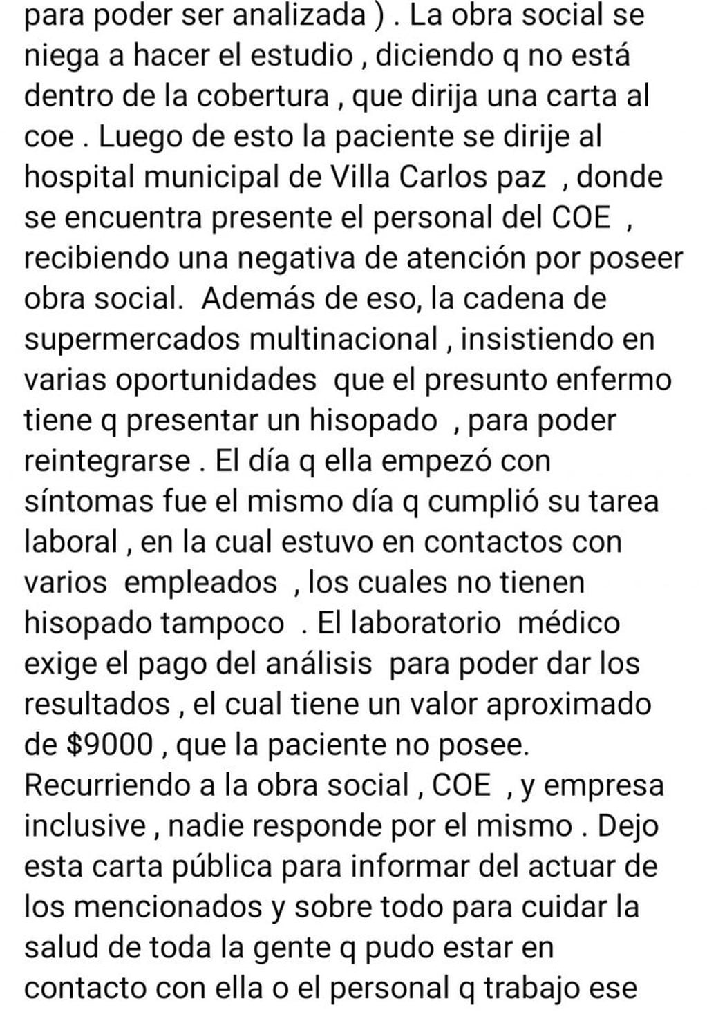 La continuación del mensaje difundido en grupos de Facebook por Javier Gil. (Foto: captura de pantalla).