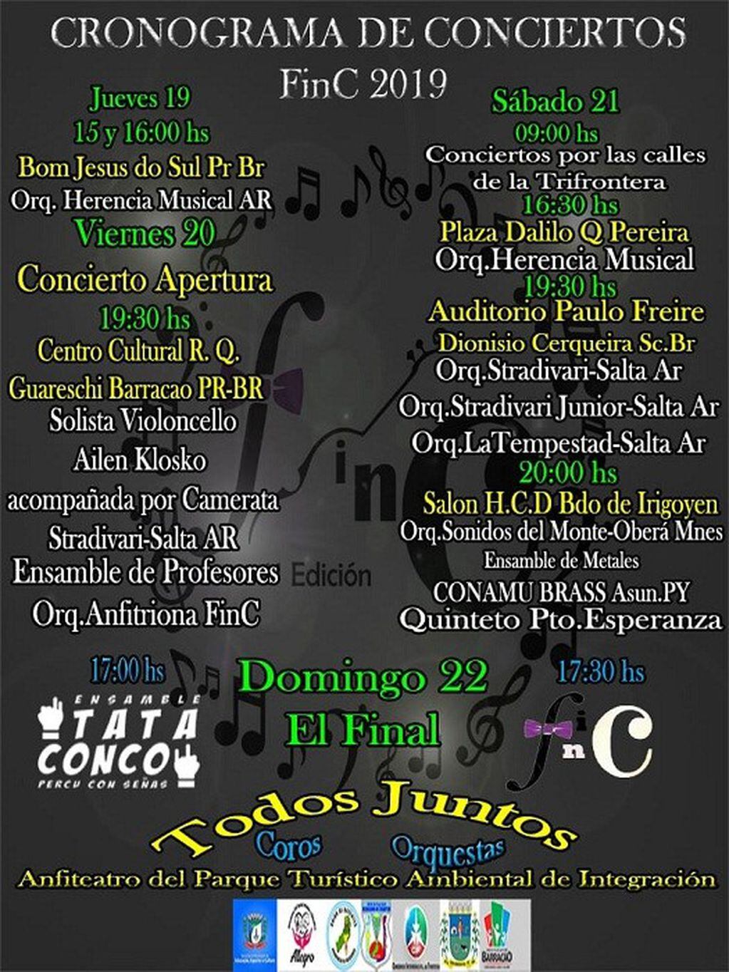 El programa de los conciertos en la frontera de Argentina y Brasil convocado por Bernardo de Irigoyen. (Irigoyen Informe)