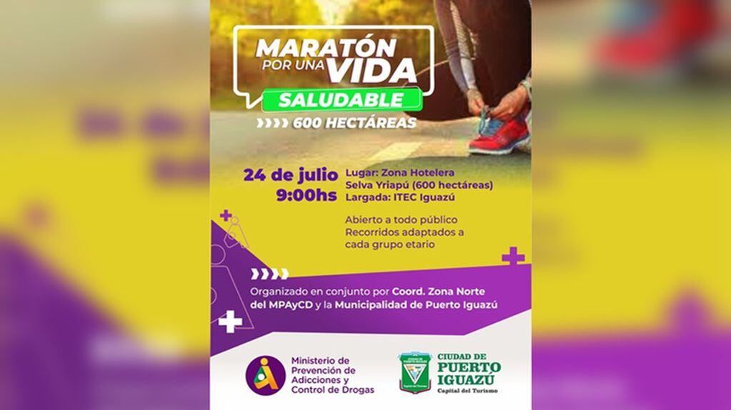 “Maratón por Una Vida Saludable” tendrá lugar en la localidad de Puerto Iguazú.