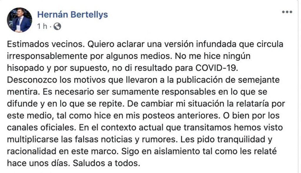 El posteo de Bertellys.