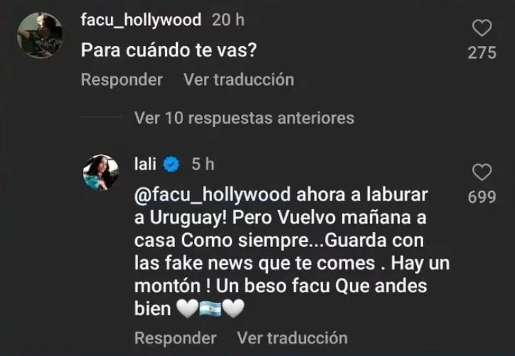 La respuesta de Lali Espósito a un hater
