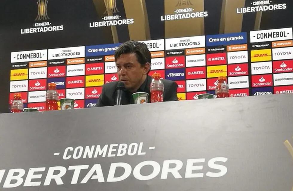 Marcelo Gallardo, en conferencia de prensa post derrota ante Gremio. Twitter/CARPOficial