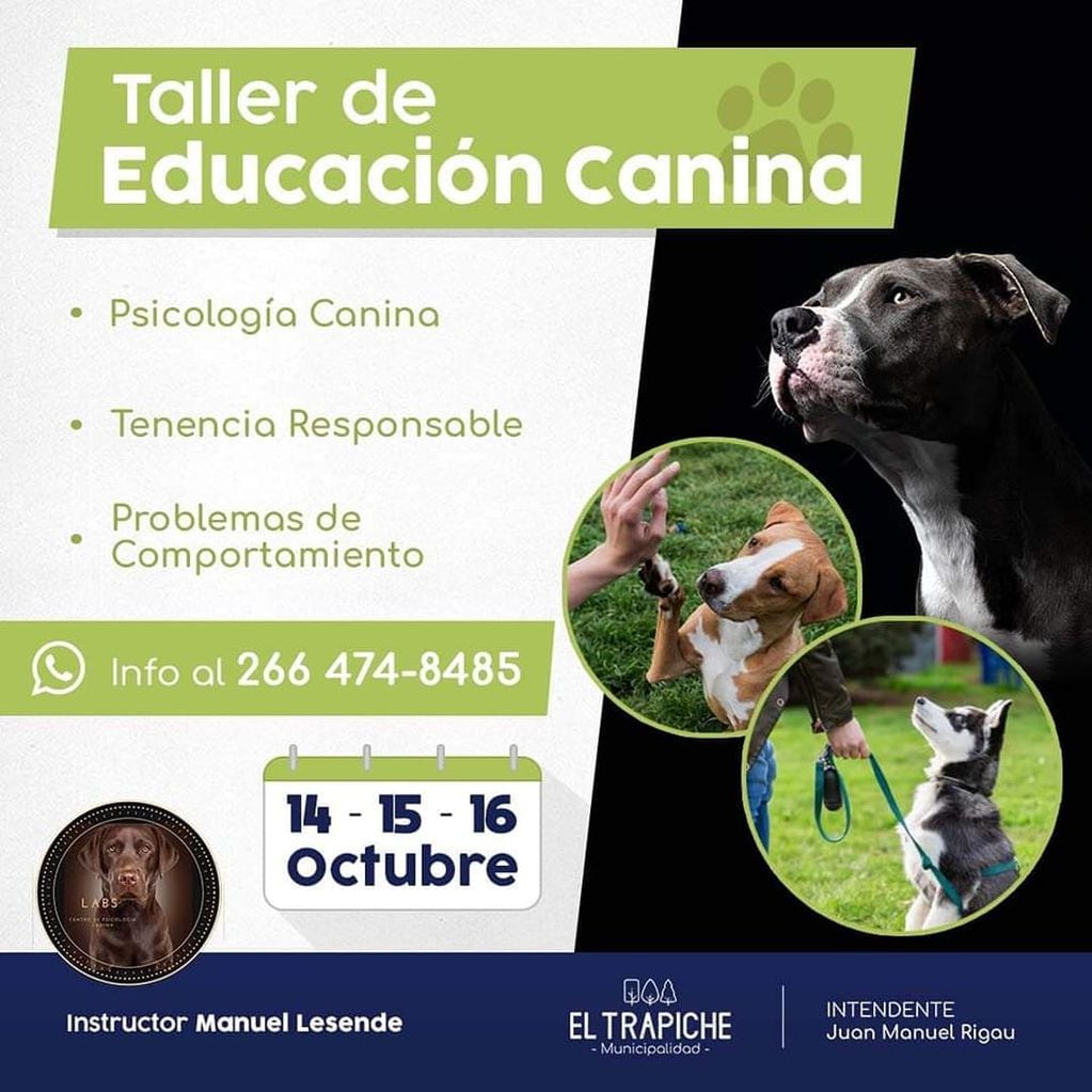 Taller de Educación Canina en El Trapiche, San Luis.