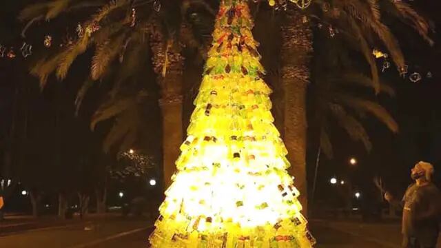 Árbol de navidad con botellas recicladas en Goudge