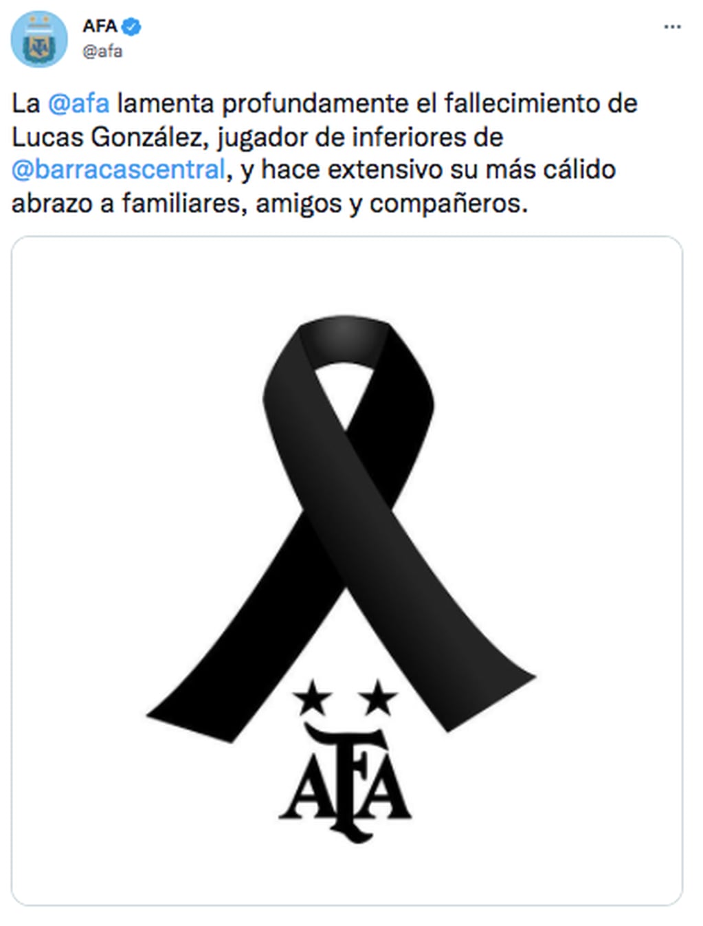 El mensaje de la AFA en apoyo a la familia de Lucas González.
