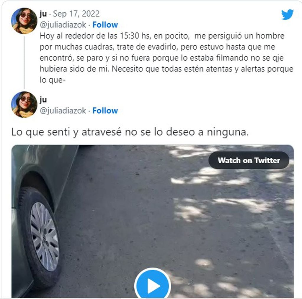 La joven publicó en redes  sociales el video del hombre que la persiguió por cuadras.