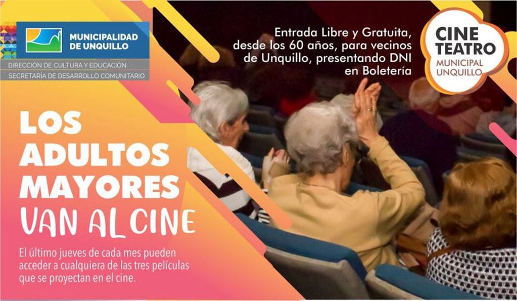 Cine gratuito para adultos mayores en Unquillo