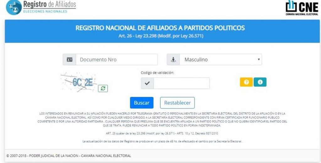 "Registro Nacional de Afiliados a Partidos Políticos".