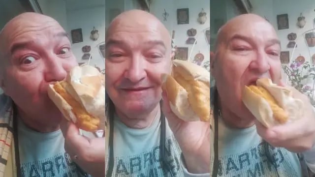 Larry de Clay comiendo sánguche de empanada