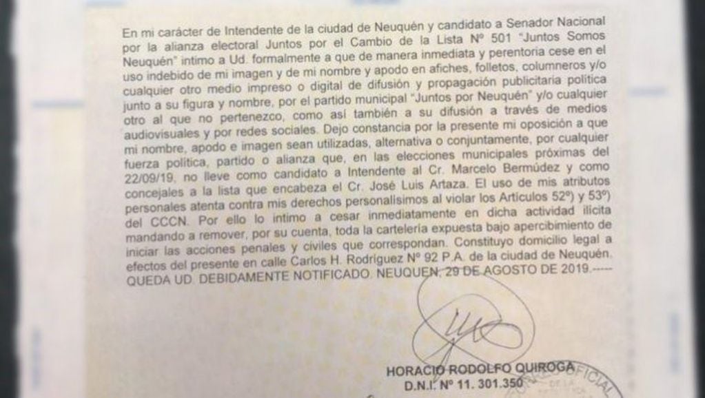 Carta Documento de Quiroga a Monteiro.