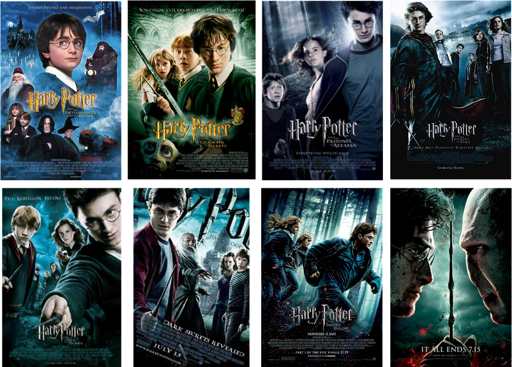 La saga de películas de Harry Potter.