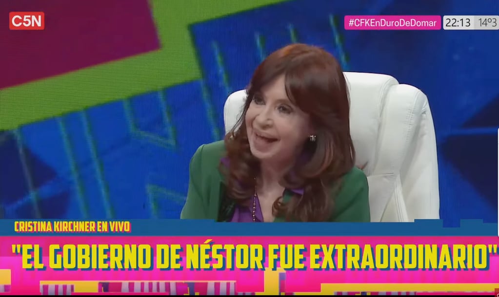 Cristina Kirchner durante la entrevista en C5N. Foto: Captura de video