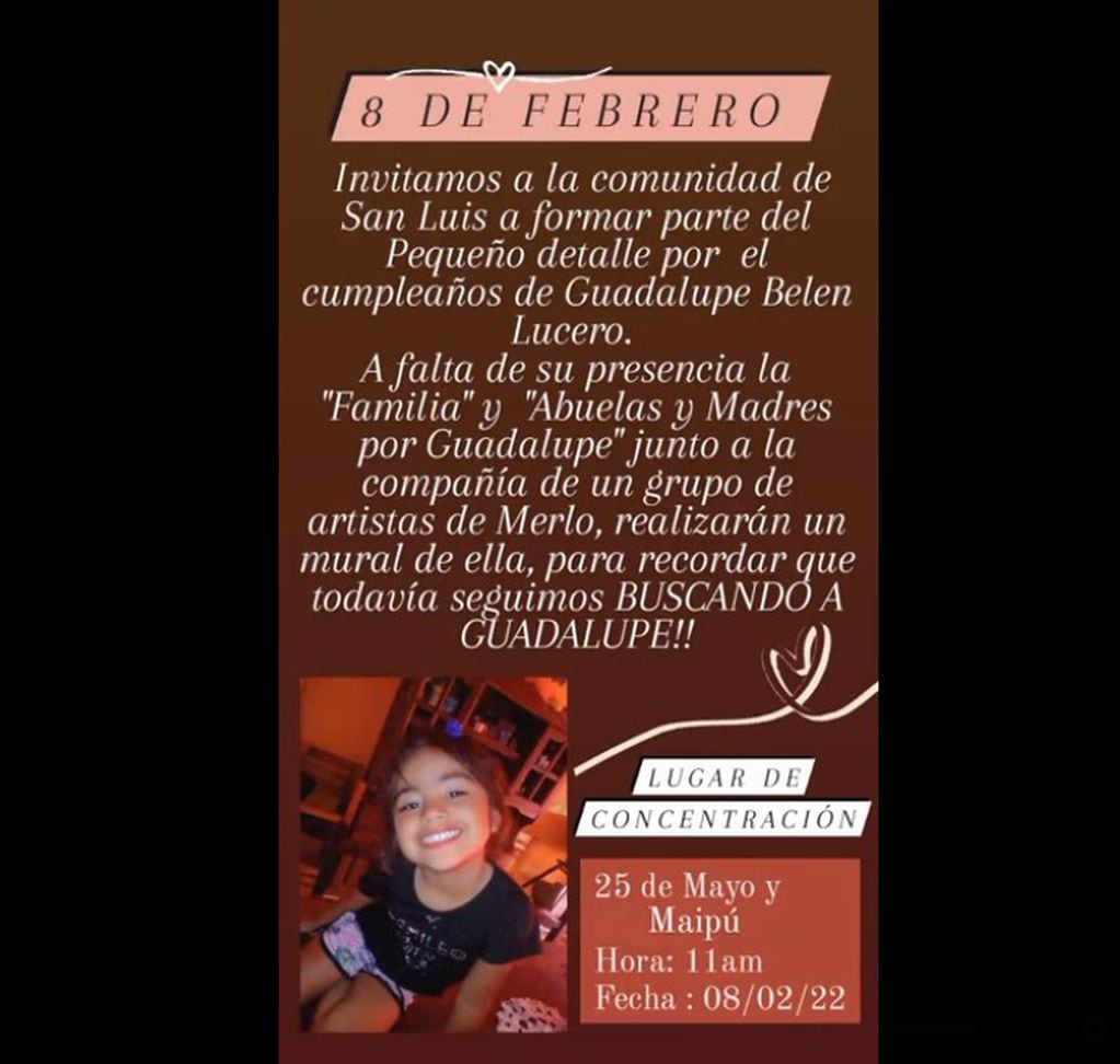 Realizarán un mural en conmemoración a Guadalupe Lucero, la niña desaparecida que cumple 6 años este 8 de febrero.