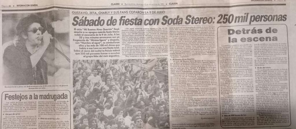 Diario Clarín del 15 de diciembre de 1991. (Foto: archivo TN)