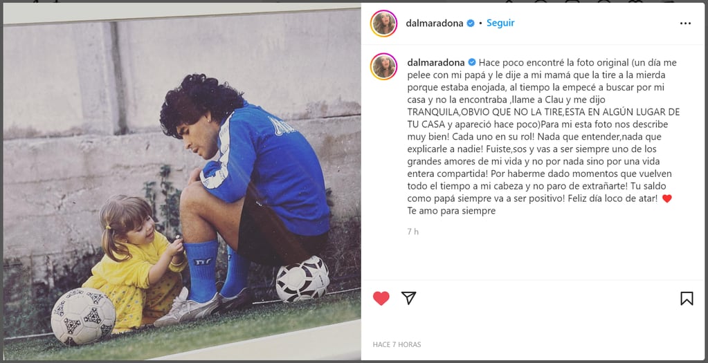 Dalma Maradona y su emotivo mensaje en Instagram.