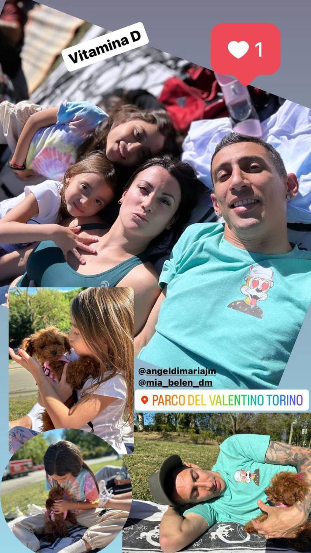El matrimonio rosarino armó un picnic en Turín.