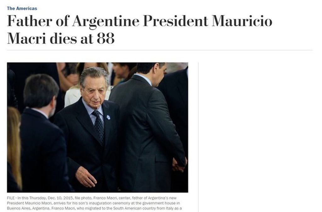 La muerte de Franco Macri en el sitio del Washington Post.