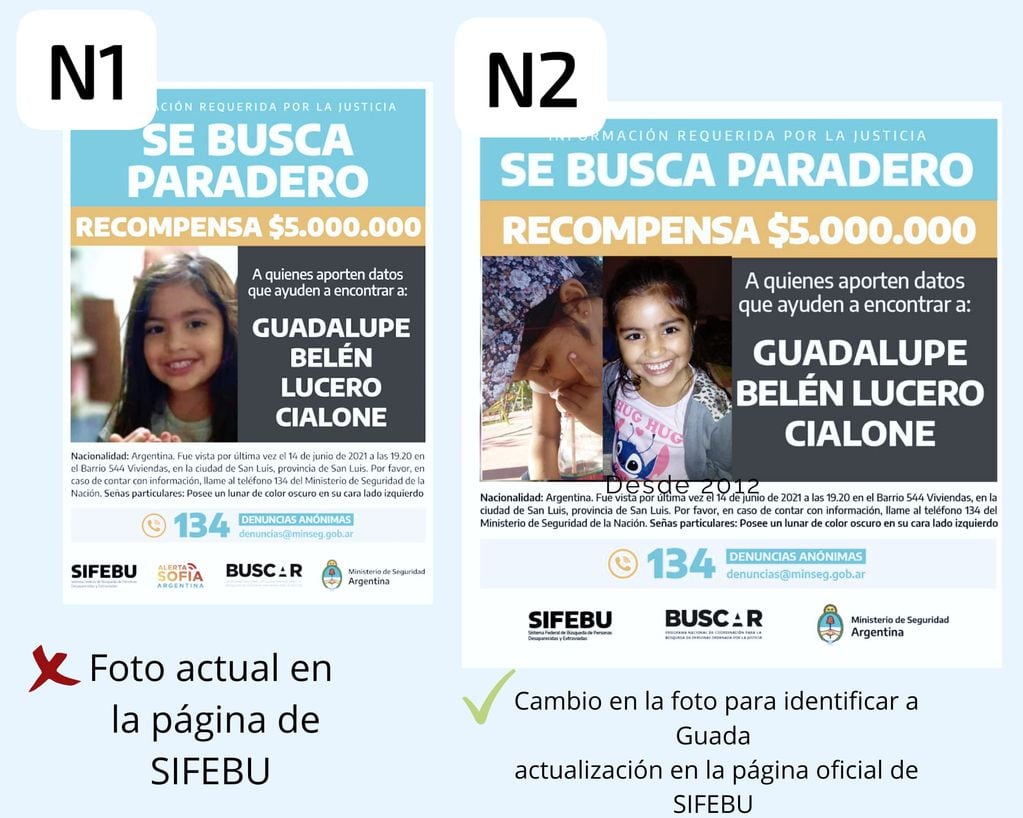 Búsqueda nacional de Guadalupe Lucero: Yamila, la mamá de la pequeña, pidió que cambien la foto de su hija.