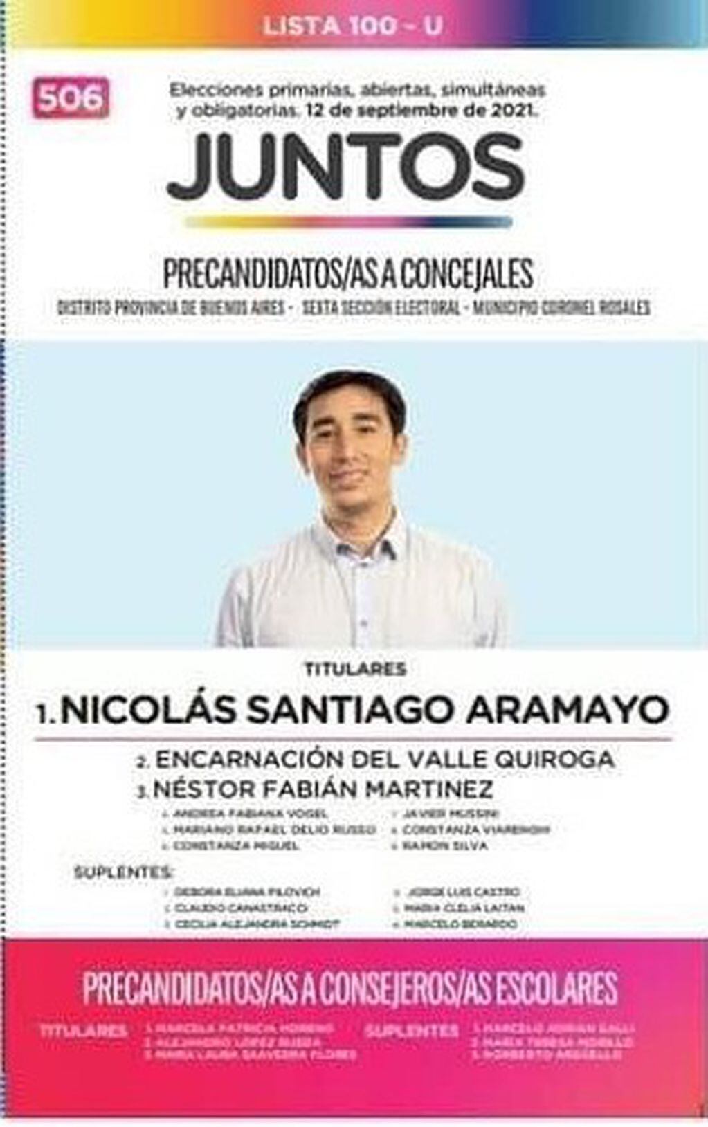 Nicolás Aramayo encabeza la nómina de concejales de Juntos.