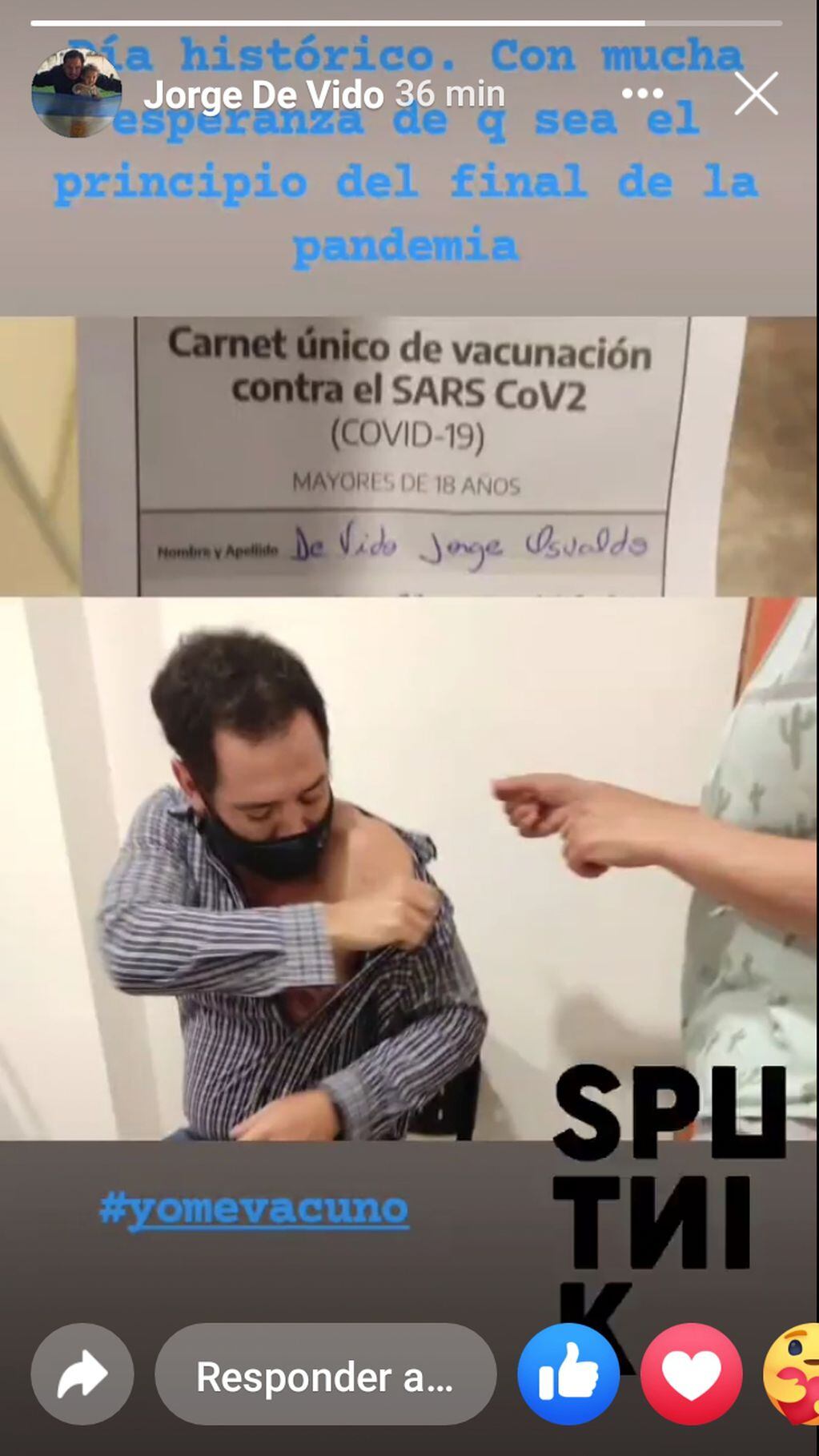 Jorge Osvaldo De Vido, de la gerencia del Hospital Interdistrital Evita, se aplicó la vacuna Sputnik V