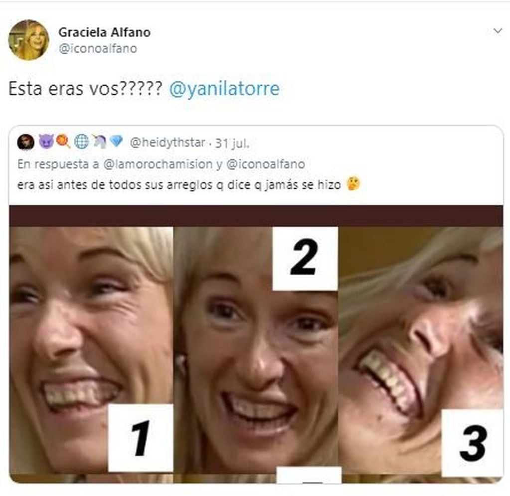 Graciela Alfano chicaneó a Yanina Latorre en Twitter (Foto: Captura de Twitter)
