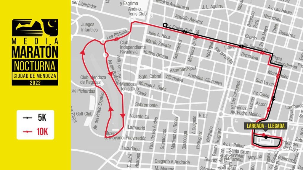 Así será el recorrido de la Maratón Nocturna de Mendoza.