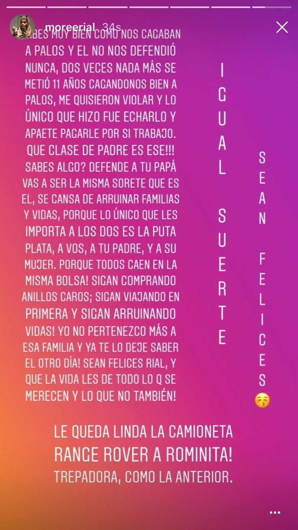 Morena Rial estalló contra Jorge en Instagram.