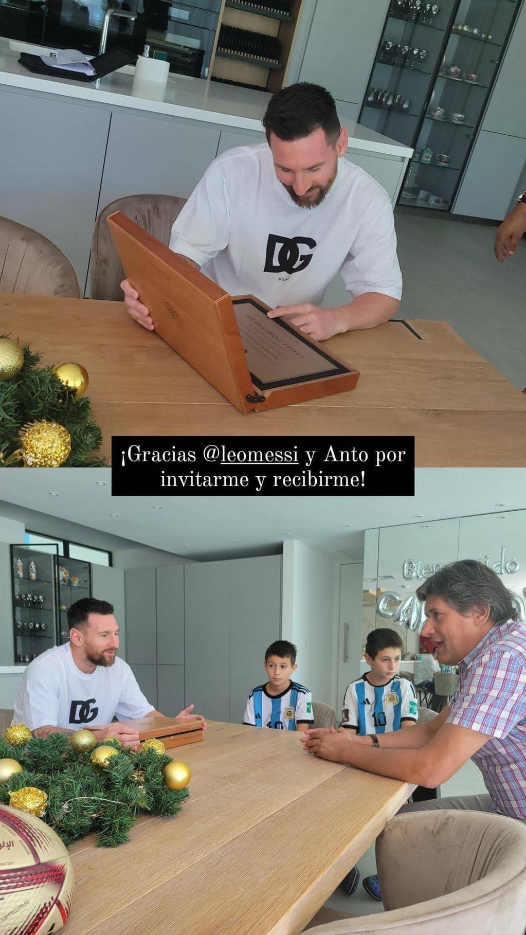 Lionel Messi recibió al intendente de Funes, Roly Santacroce.