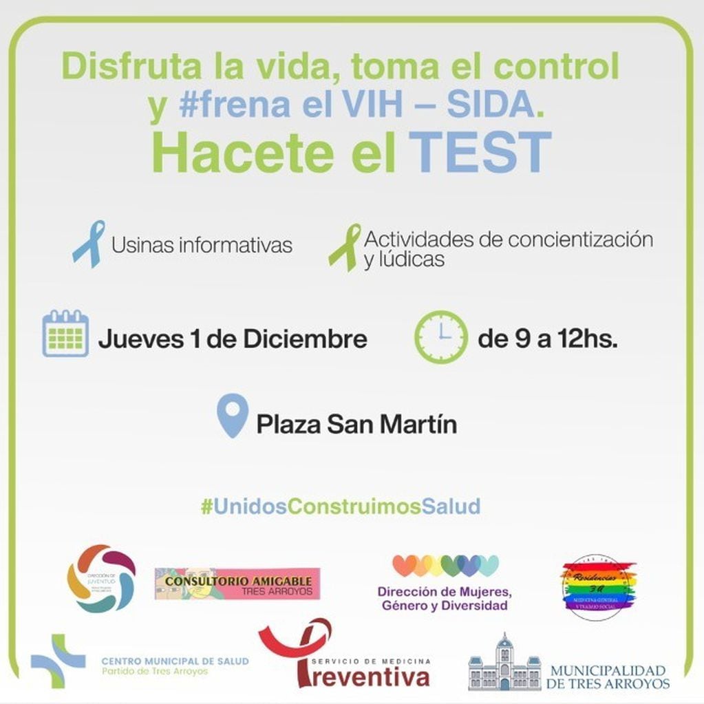 Jornada de sensibilización y promoción de testeo de VIH y Sífilis en Tres Arroyos