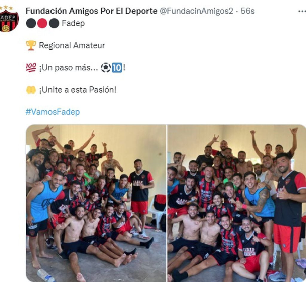 Festejo de FADEP en el camarín luego de  pasar de fase en el torneo Regional Amateurs.