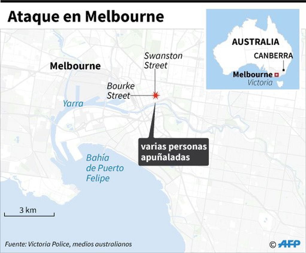 Localización del ataque con cuchillo en Melbourne - AFP / AFP