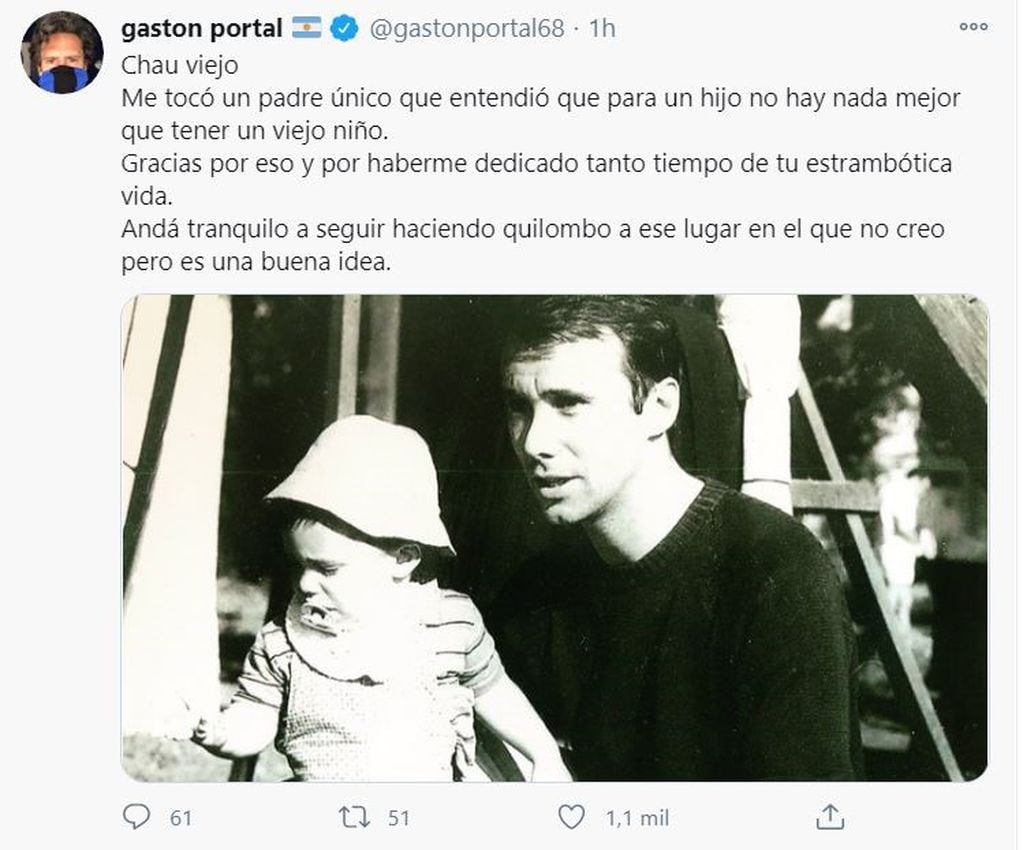 Gastón Portal despidió a su padre (Foto: Captura Twitter)