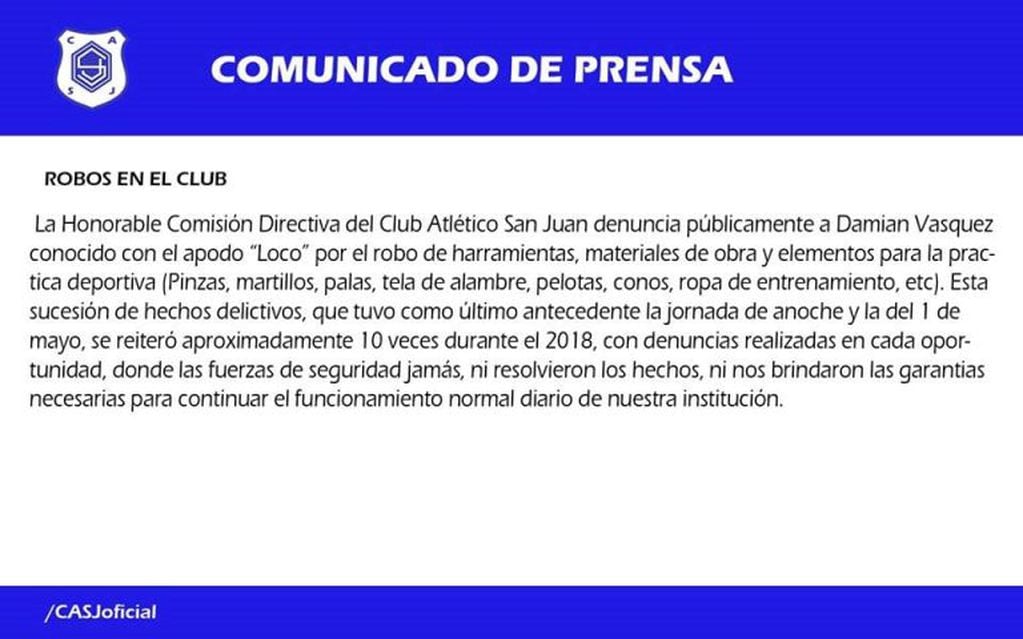Facebook: Club Atlético San Juan.
