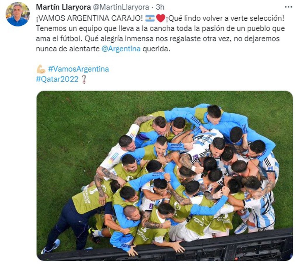 En convalecencia, el intendente Martín Llaryora y su apoyo a la Selección argentina.