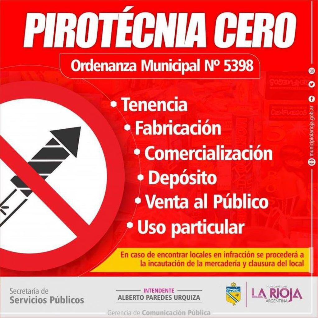 La Municipalidad de La Rioja prohibió la venta de pirotecnia