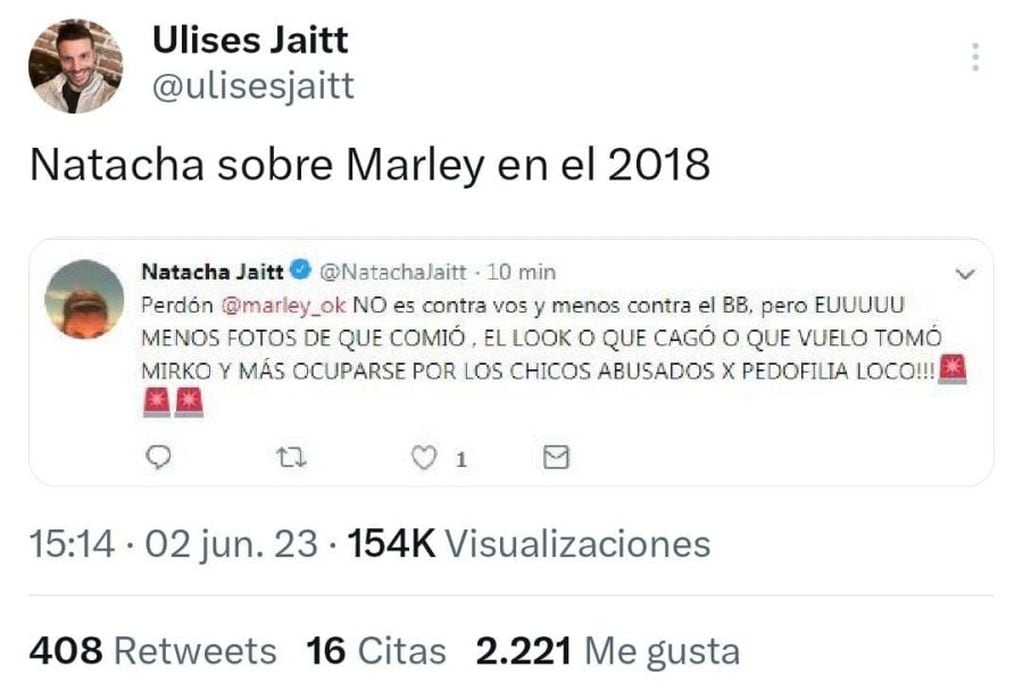 Natacha Jaitt habló sobre Marley en 2018.