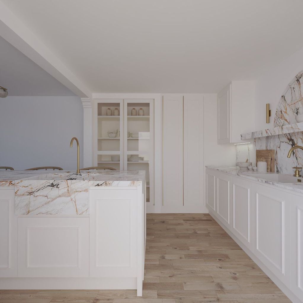 Así quedó la nueva cocina de Emilia Attias tras la remodelación: pisos cálidos y grifería color oro