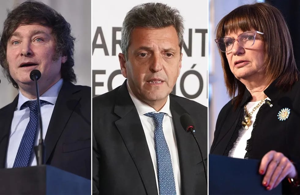 Javier Milei, Patricia Bullrich y Sergio Massa, los principales candidatos a presidente.