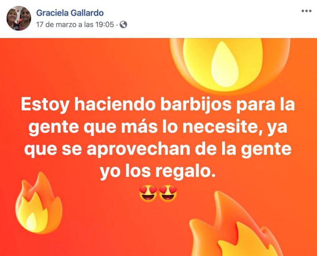 El posteo de Graciela en Facebook