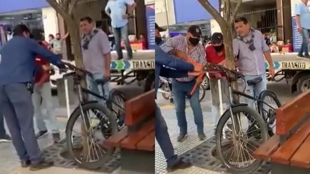 Le incautan la bicicleta a un repartidor.