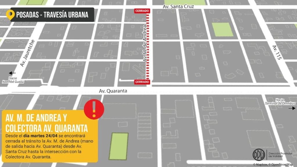 Travesía Urbana en Posadas: cortes sobre avenida Monseñor D’Andrea.