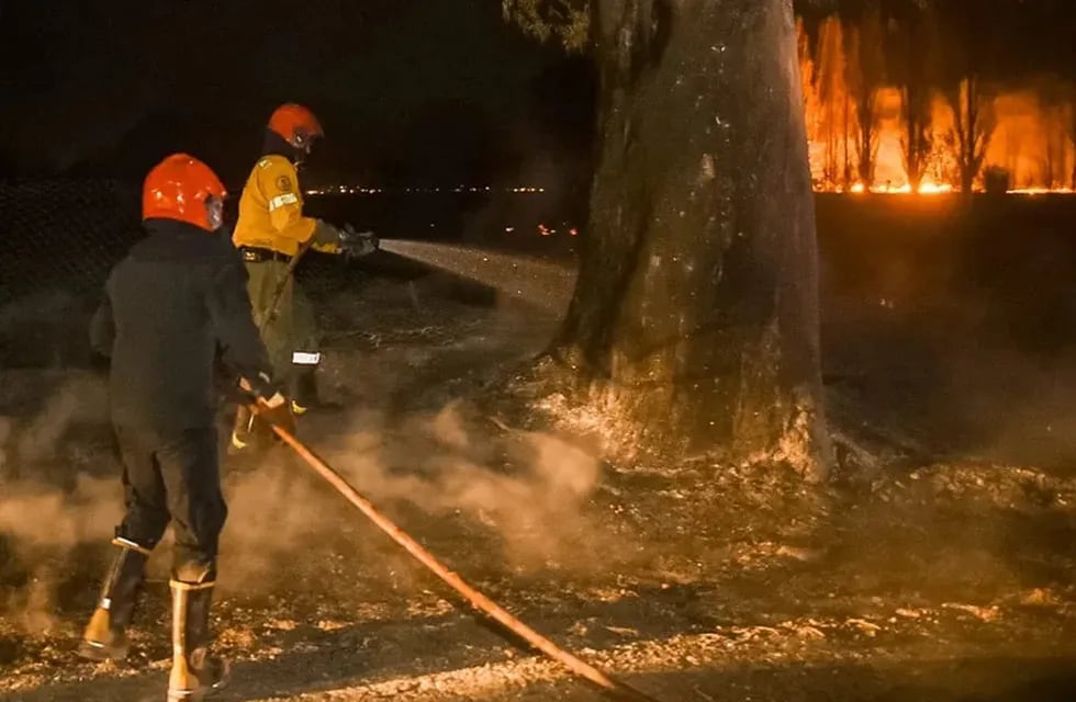 Los bomberos trabajaron arduamente para mitigar los efectos devastadores del fuego en el Parque Sarmiento.