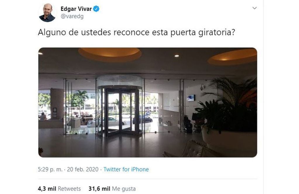 El twit de Edgar Vivar desde el hotel de Acapulco.