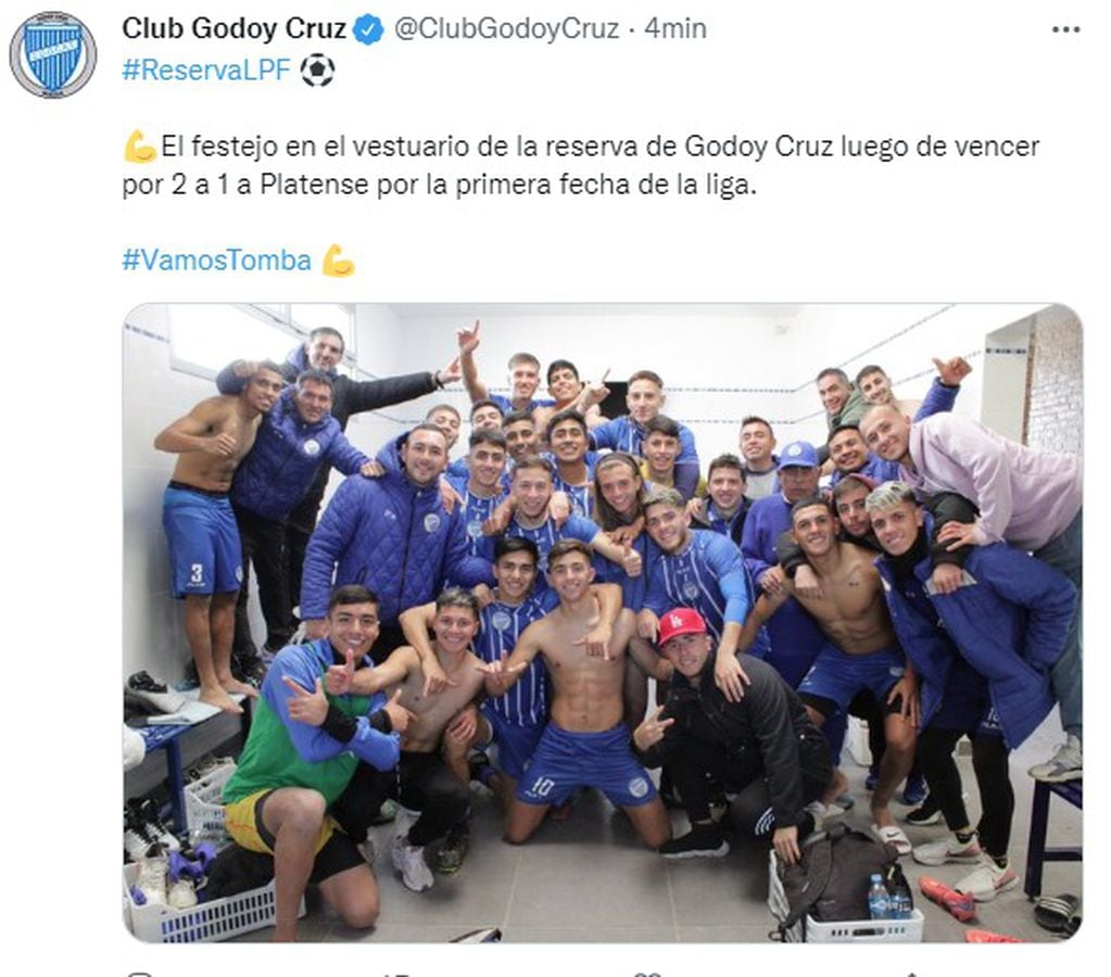 La reserva de Godoy Cruz festejó tras la victoria ante Platense por 2-1, en la fecha 1 del torneo.