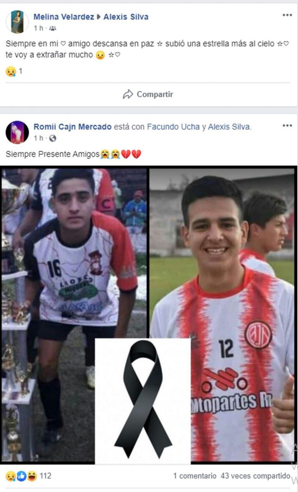 Familiares y amigos despidieron a Facundo y Alexis en las redes sociales donde expresaron su tristeza por lo sucedido (Web).