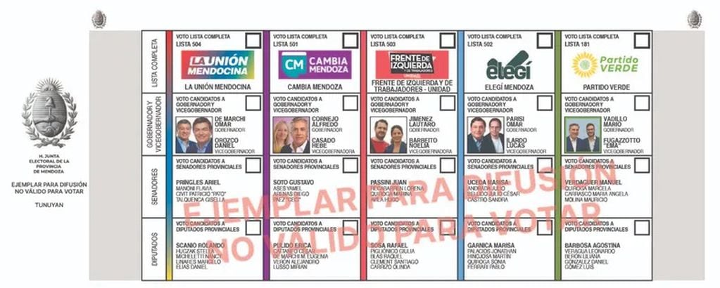 Tunuyán: Boletas por departamentos y sus candidatos para las Elecciones en Mendoza 2023