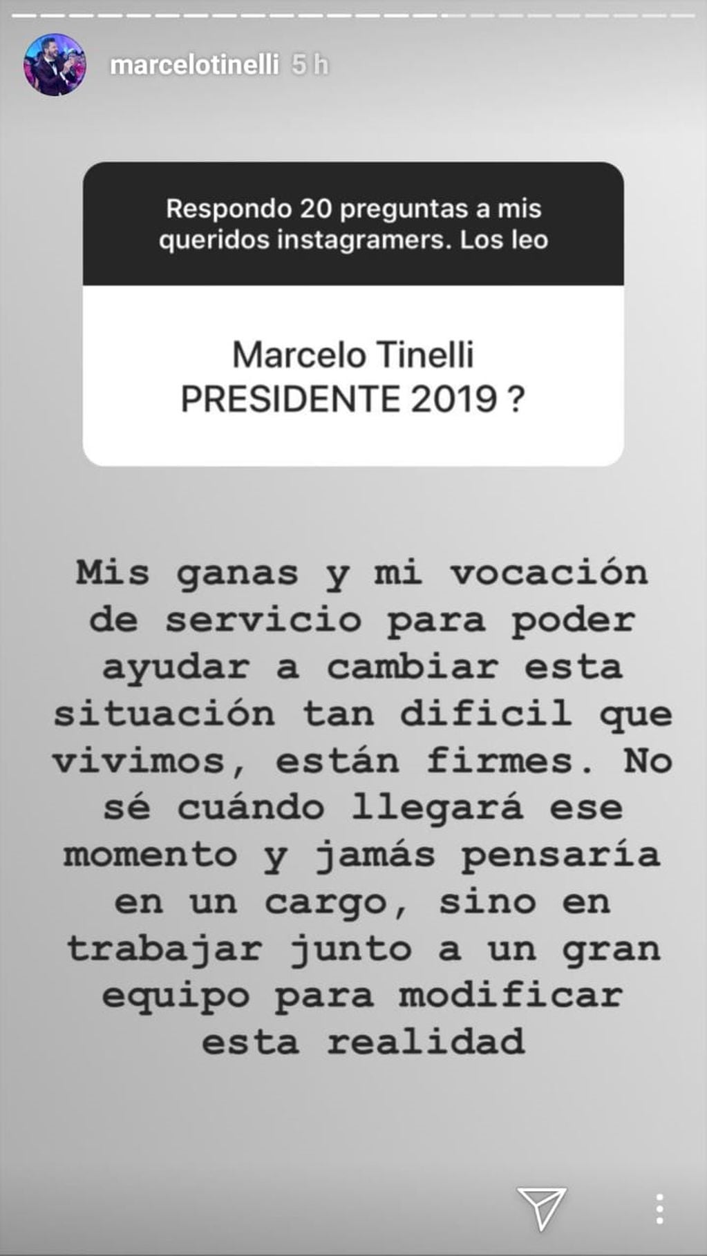 Marcelo Tinelli habló sobre una posible candidatura a presidente (Foto: Instagram)